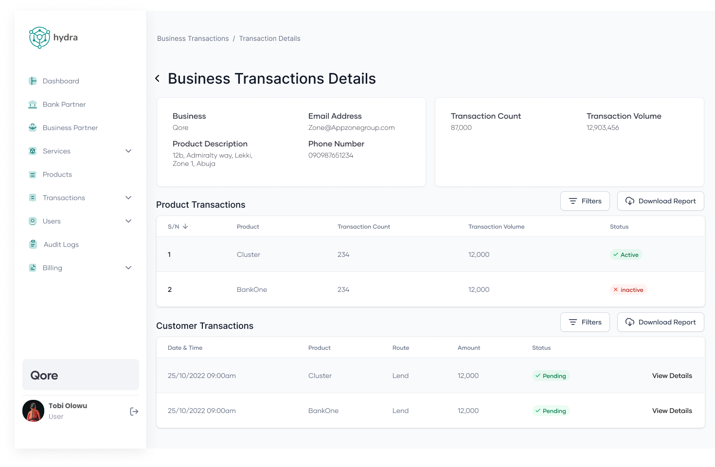 Business Transaction Details